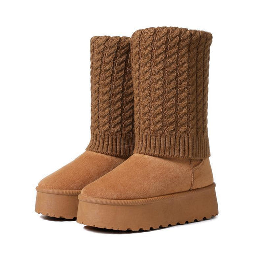 Platform Knit Mid-calf Boots