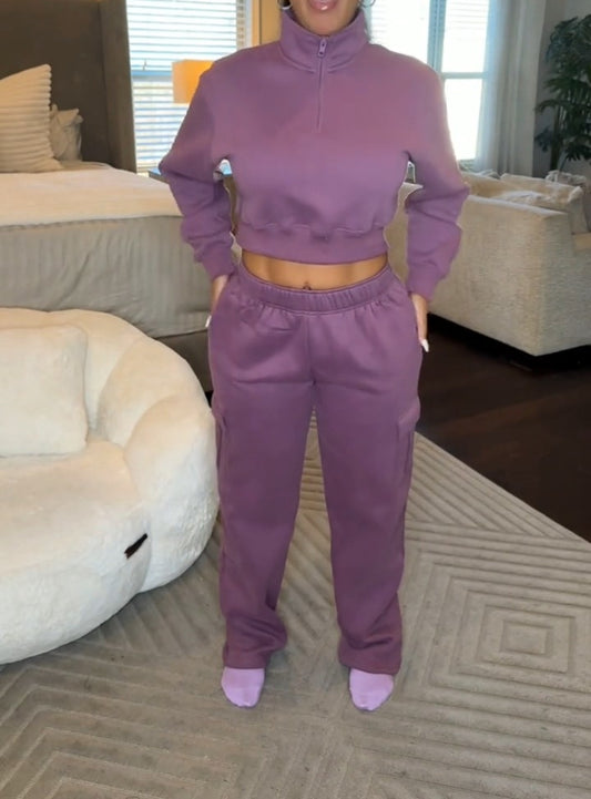 Stand-up Collar Half-zip Sweatshirt 2pcs