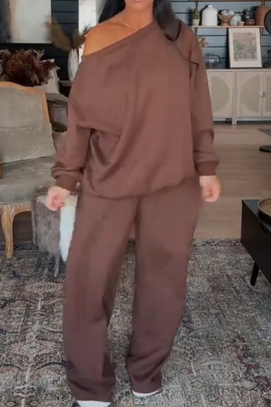 Casual Off-shoulder Sweatshirt 2pcs