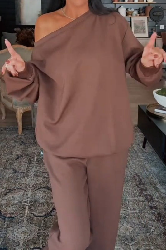 Casual Off-shoulder Sweatshirt 2pcs