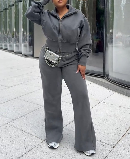 Collared Zip-up Sweatsuit 2pcs