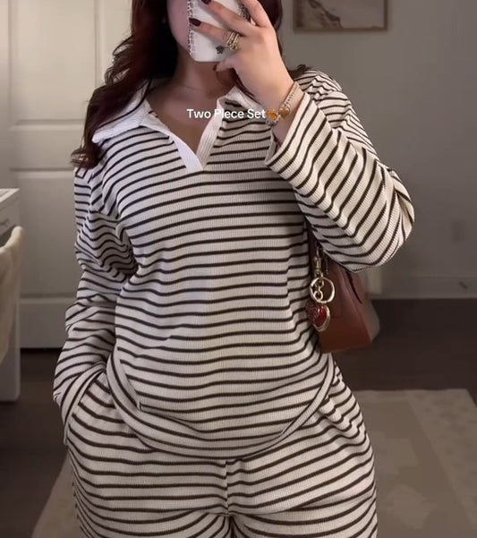 Striped Sweatshirt Two-piece Set