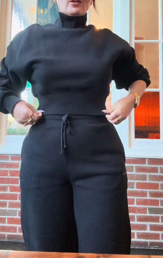 High-neck Fitted Sweatshirt Two-piece Set