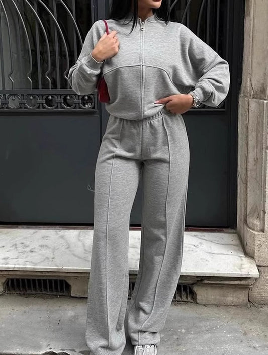 Zippered Cardigan Jacket And Trousers 2pcs