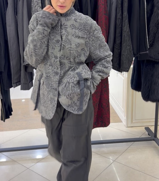 Grey Printed Cotton-linen Jacket