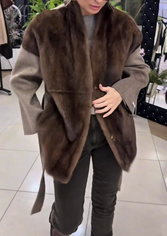 Faux Fur And Wool Patchwork Coat