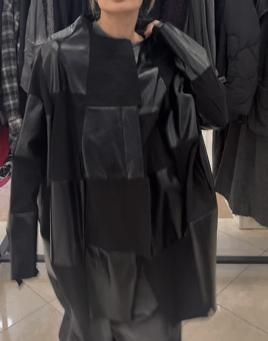 Oversized Leather Patchwork Coat