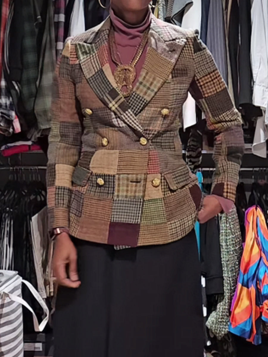 Fashion Button Up Patchwork Tweed Blazer