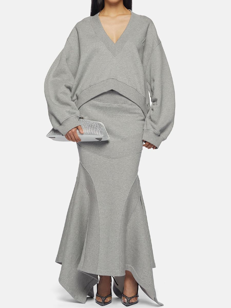 Fashion Patchwork V Neck Top & Mermaid Skirt