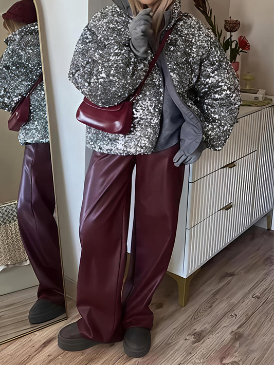 Sequined Stand Collar Warm Cotton Coat