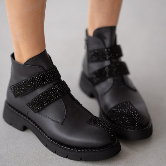 Side Zipper Rhinestone Sparkle Ankle Boots