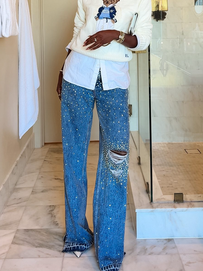 Ripped Beaded Jeans