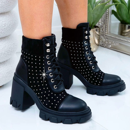 Sparkly Velvet Riot Stud Ankle Boots