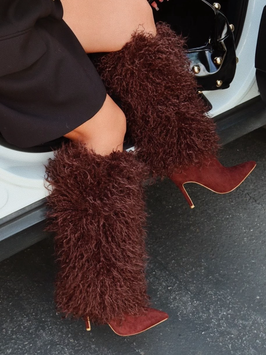 Fluffy Fur Point-toe Pumps
