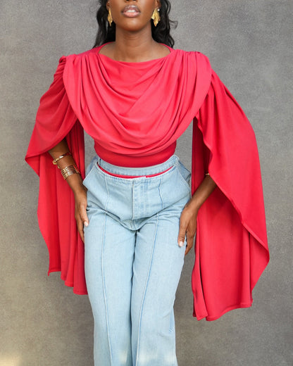Elegant Slim-Fit Swing-Collar Top Bodysuit