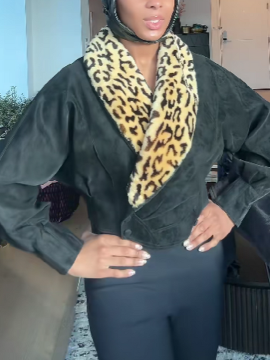 Leopard Print Collar Design Coat