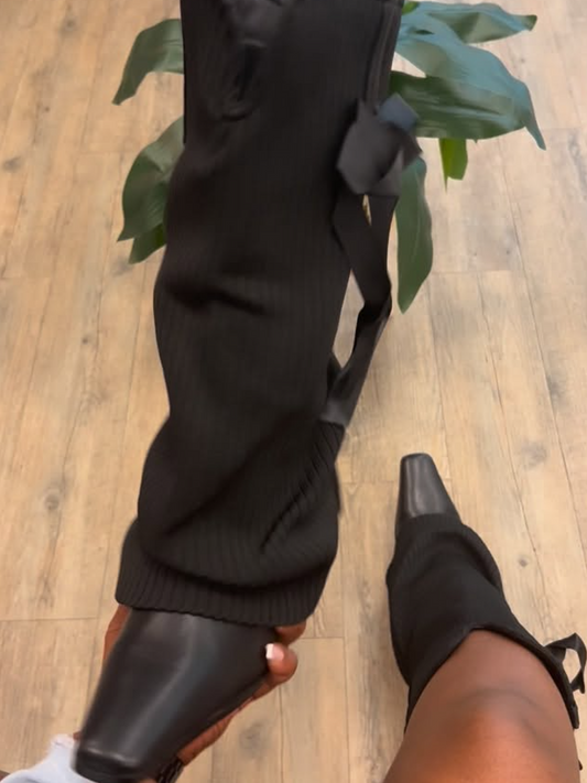 Rib-Knit Bow Detail Boots
