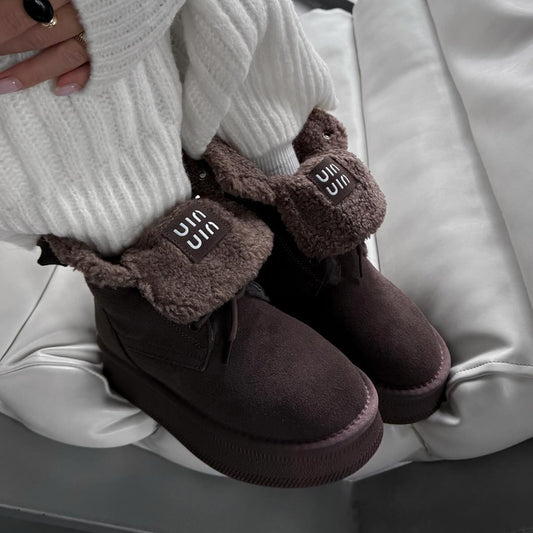 Platform Fleece Lace-Up Snow Boots