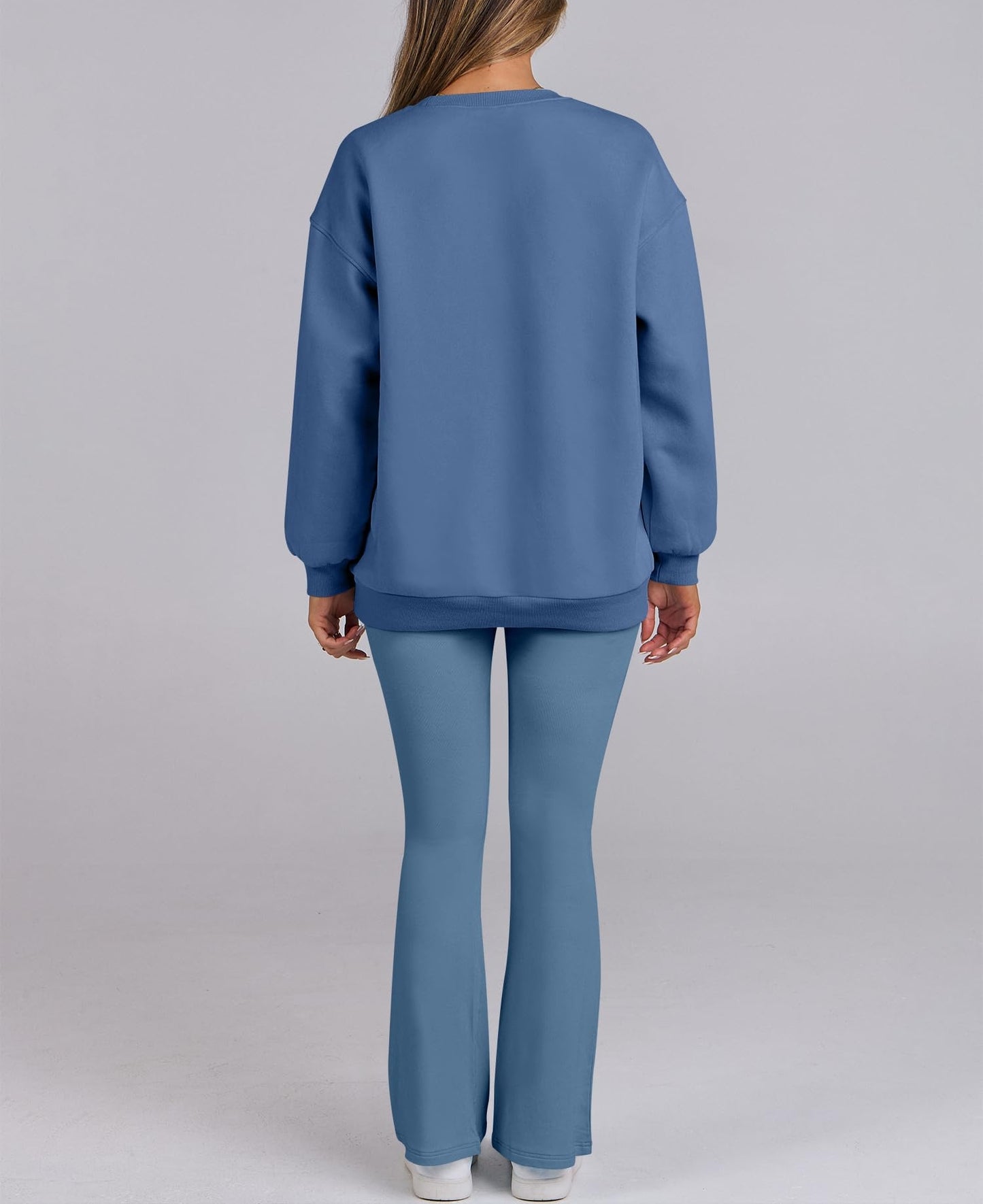 Women Oversized Fleece Crewneck Sweatshirts Flare Pants 2 Piece Lounge Set
