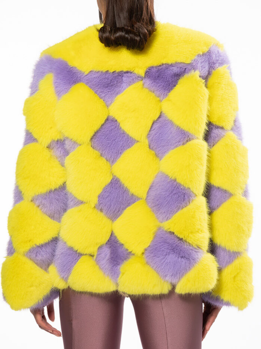 Contrast Faux Fur Coat