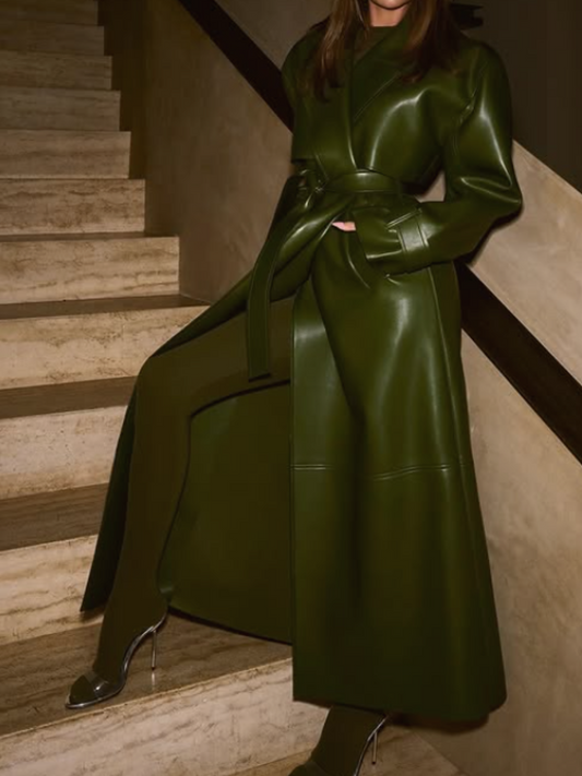 Lapel Long Leather