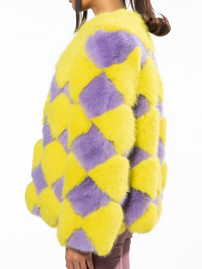 Contrast Faux Fur Coat