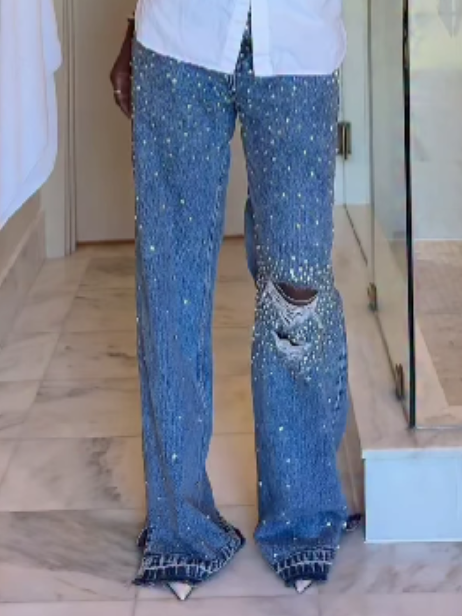 Ripped Beaded Jeans