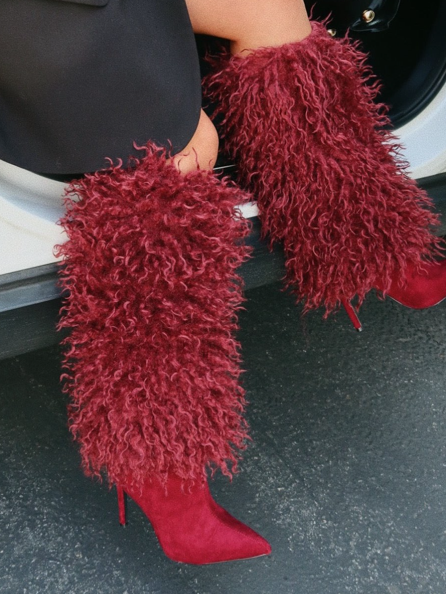 Fluffy Fur Point-toe Pumps