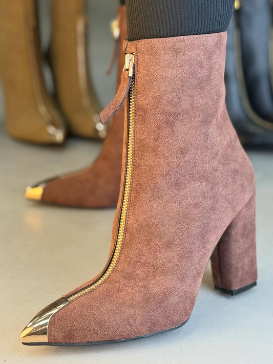 Point-Front Zip Suede Pumps