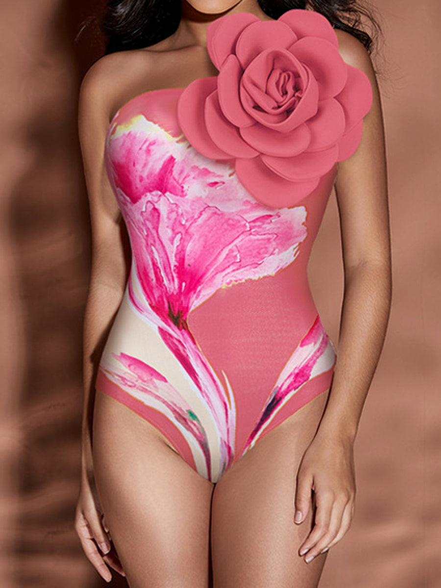 3D Flower One Piece Swimsuit With Cover Up Set