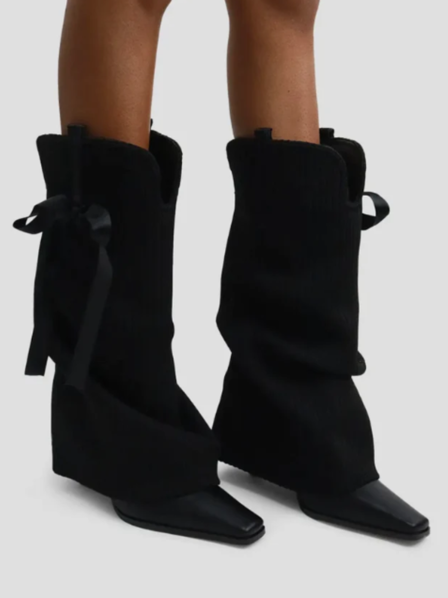 Rib-Knit Bow Detail Boots