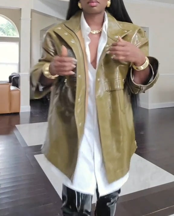 Patent Leather Cool Loose Leather Coat