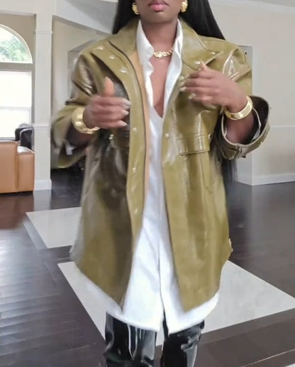 Patent Leather Cool Loose Leather Coat