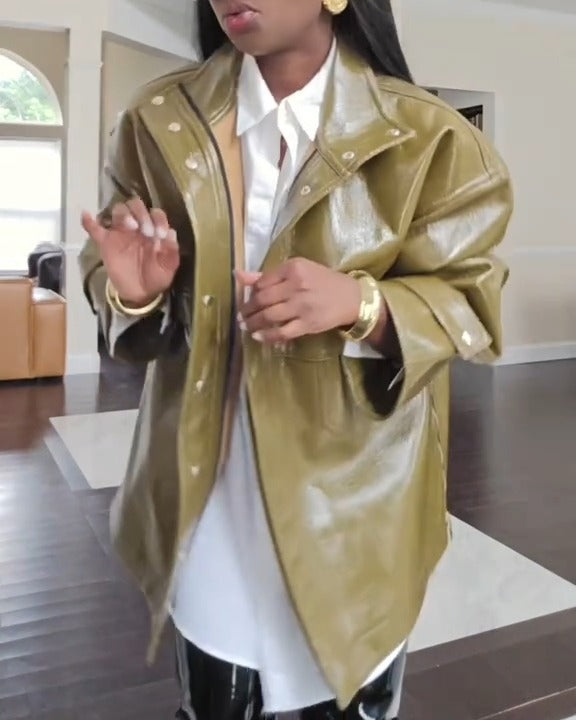 Patent Leather Cool Loose Leather Coat