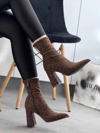 Suede Leopard Print Pointed-toe Boots