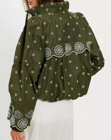 Embroidered Green Jacket Coat