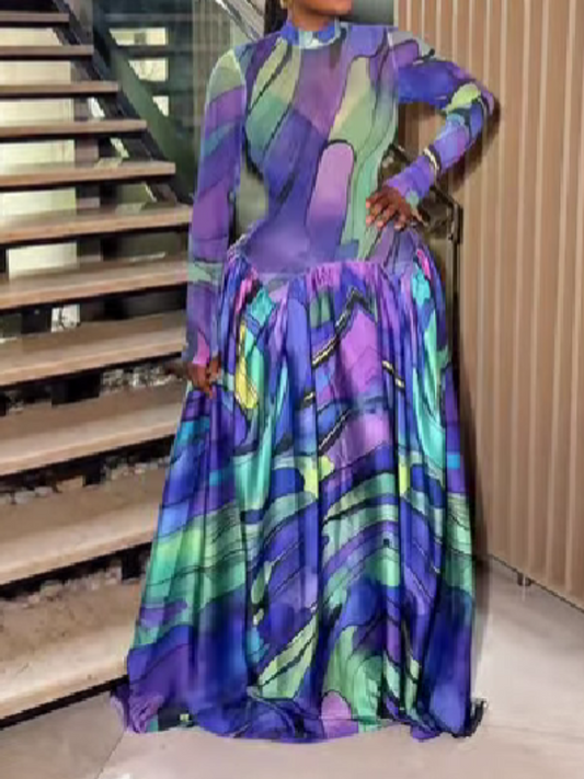 Printed Long Sleeve Dress