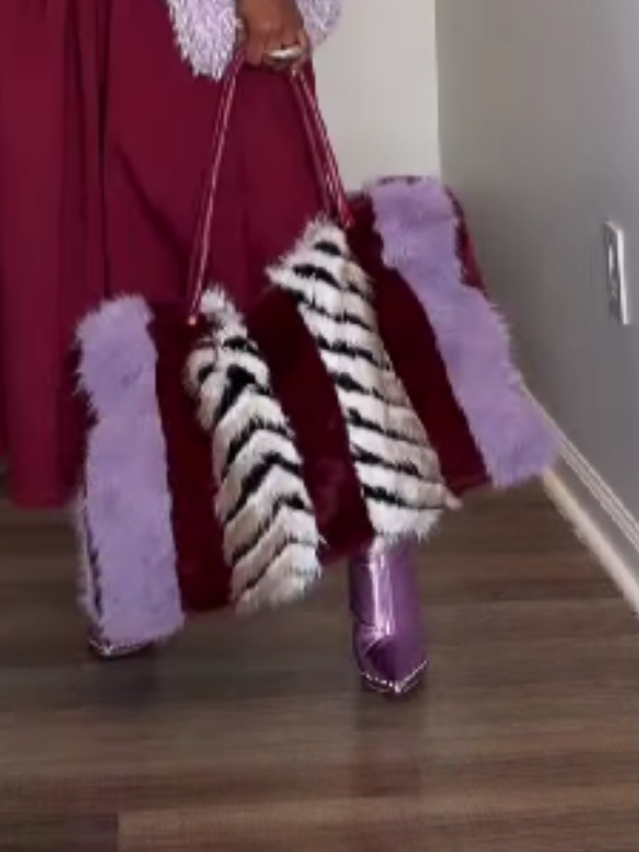 Contrast Faux Fur Animal Print Shoulder Bag