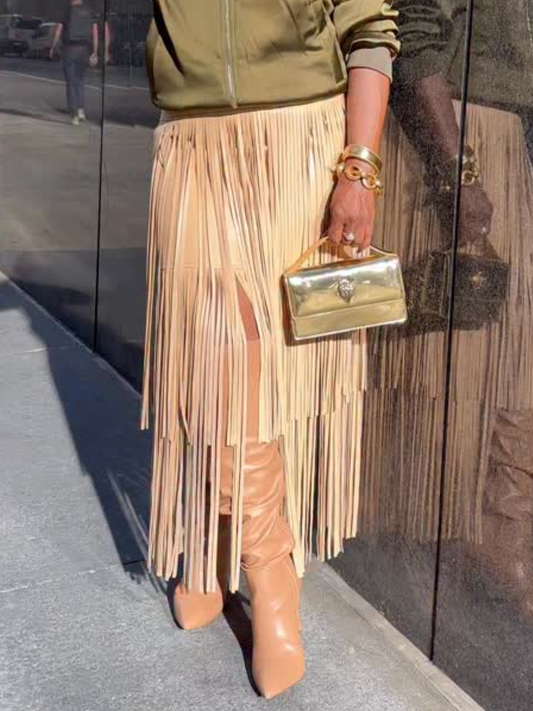 Leather Fringed Skirt