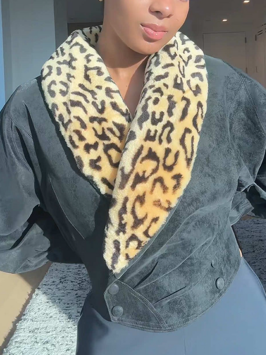 Leopard Print Collar Design Coat