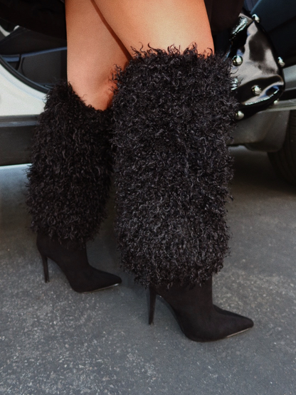 Fluffy Fur Point-toe Pumps