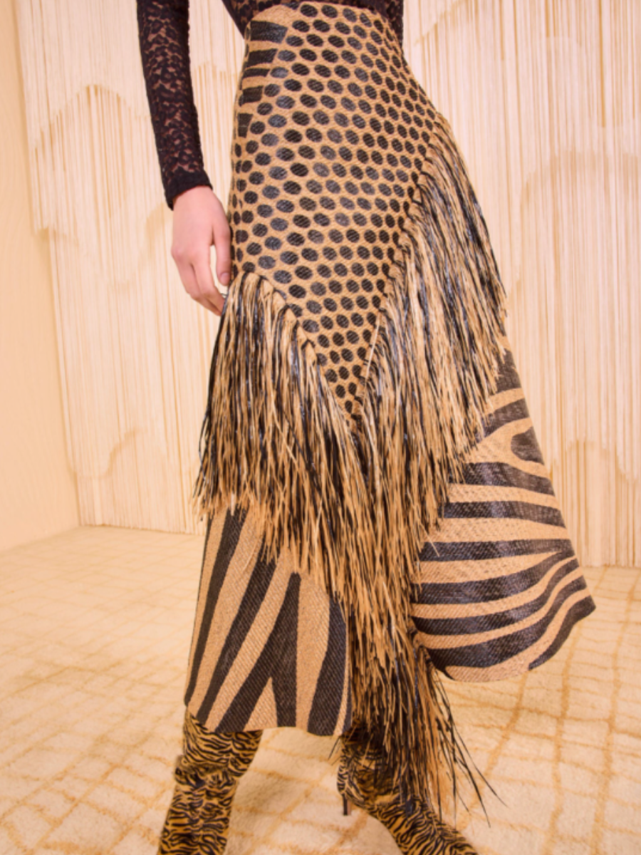 Fringed Asymmetric Skirt