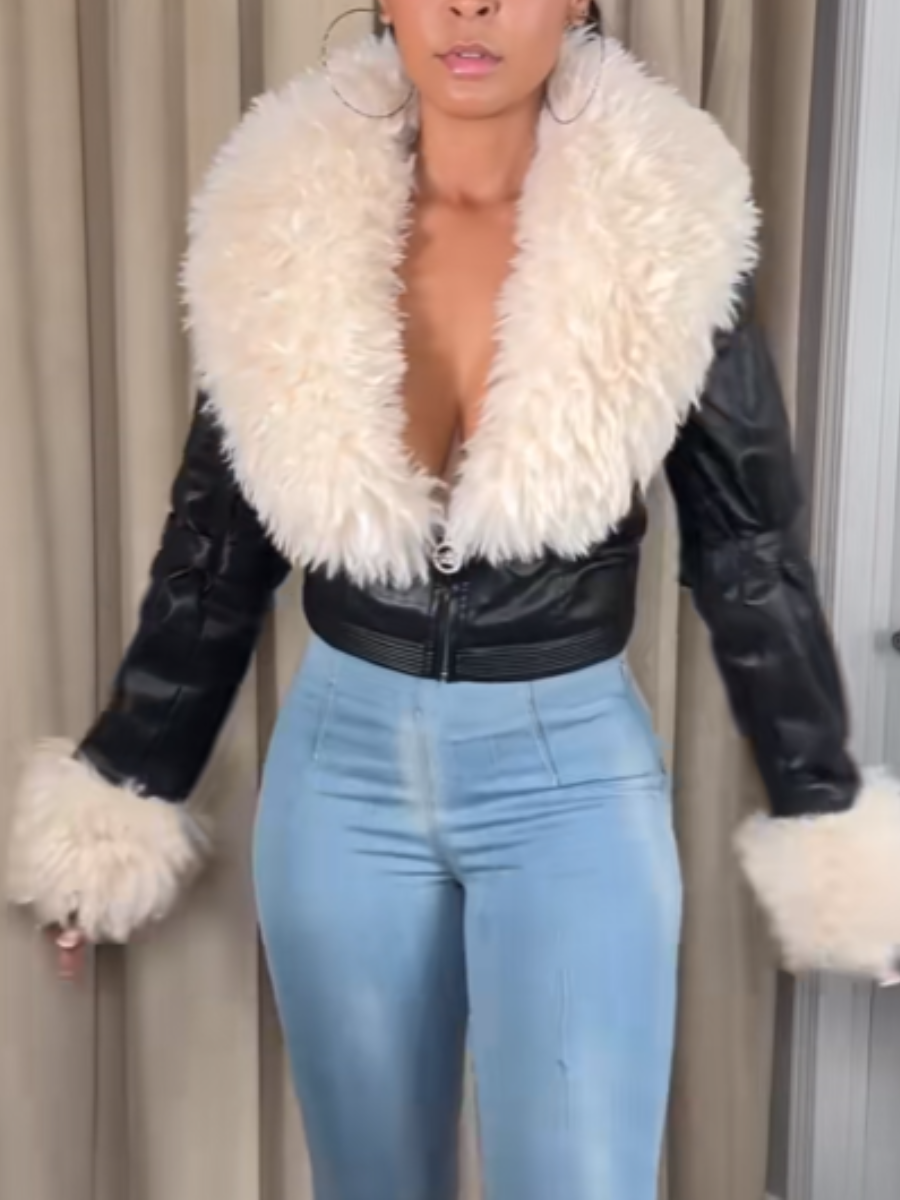 Plush Leather Short Coat