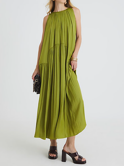 Solid Color Pleated Sleeveless Dress