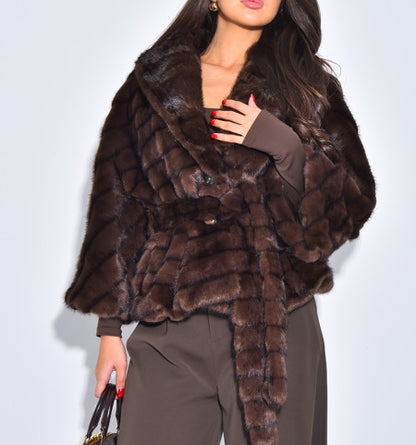 Short Faux Fur Coat With Belt